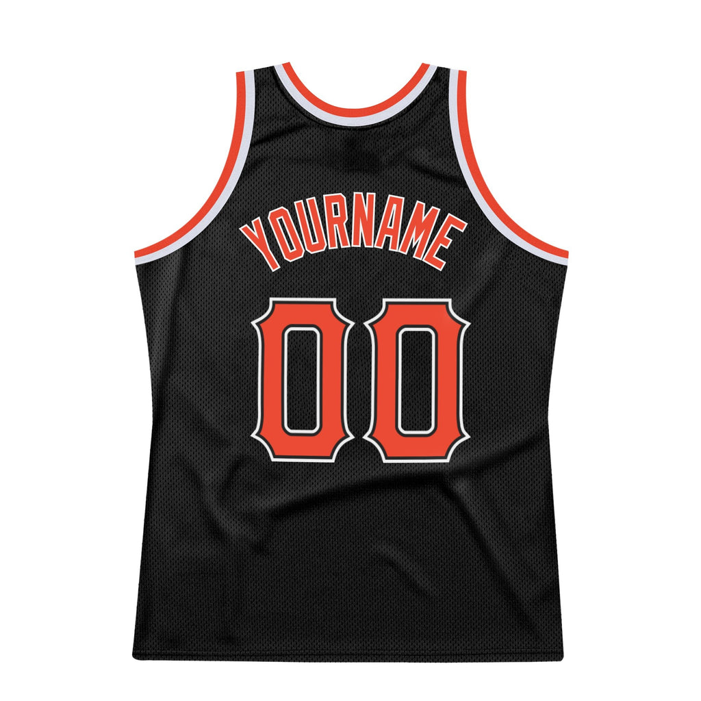 Custom Black Orange-White Authentic Throwback Basketball Jersey photo 4