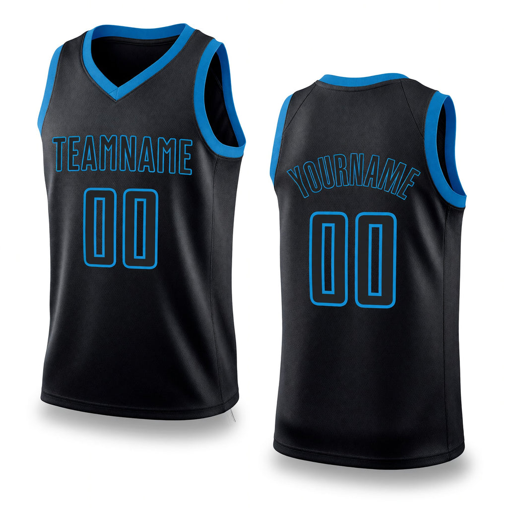 Custom Black Black-Blue Authentic Throwback Basketball Jersey