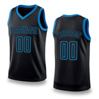 Custom Black Black-Blue Authentic Throwback Basketball Jersey