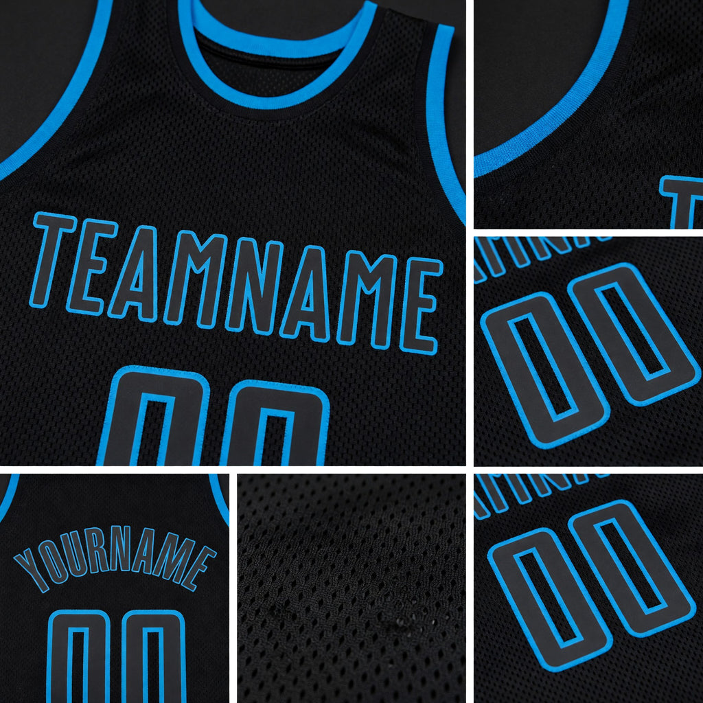 Custom Black Black-Blue Authentic Throwback Basketball Jersey detail