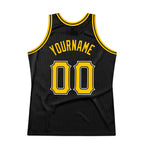 Custom Black Gold-White Authentic Throwback Basketball Jersey photo 5