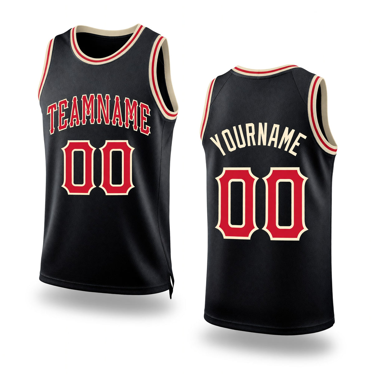 Custom Black Red-Cream Authentic Throwback Basketball Jersey