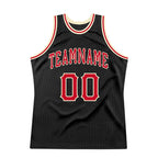 Custom Black Red-Cream Authentic Throwback Basketball Jersey photo 4