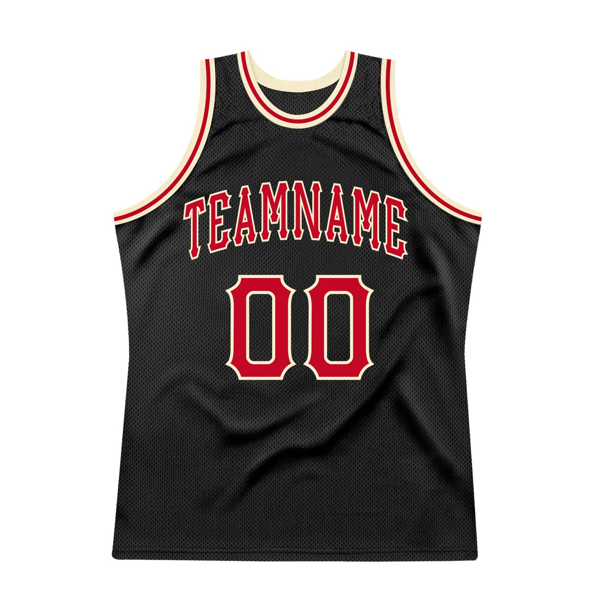 Custom Black Red-Cream Authentic Throwback Basketball Jersey photo 4