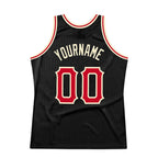 Custom Black Red-Cream Authentic Throwback Basketball Jersey photo 5
