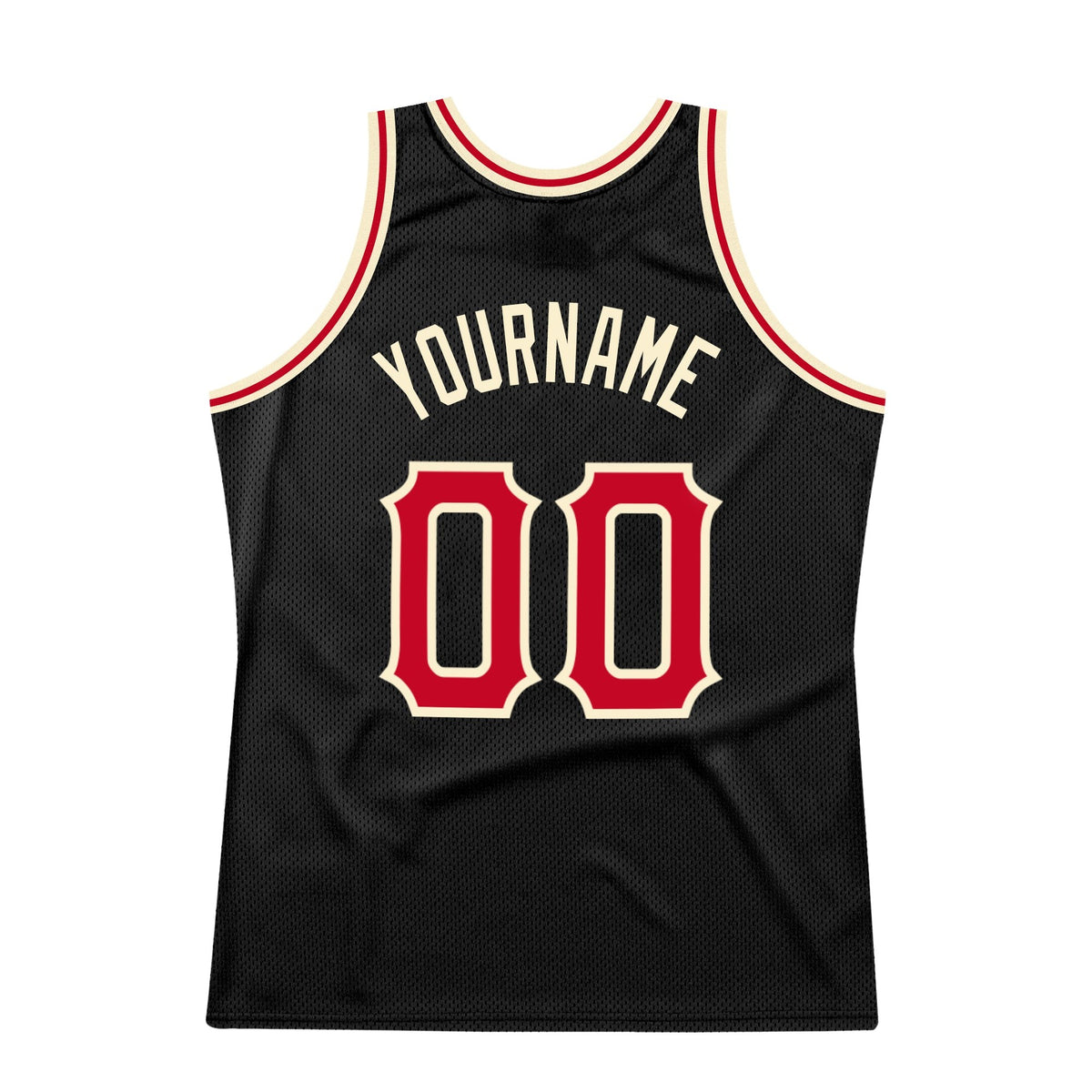 Custom Black Red-Cream Authentic Throwback Basketball Jersey photo 5