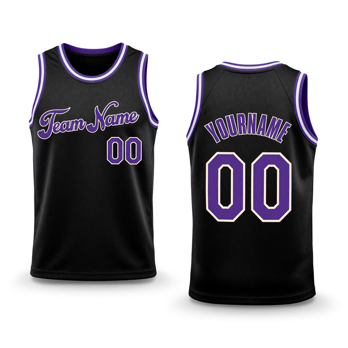 Custom Black Purple-Cream Authentic Throwback Basketball Jersey