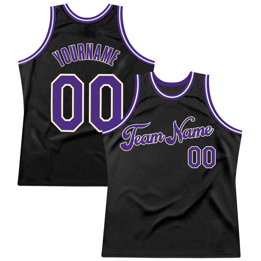 Custom Black Purple-Cream Authentic Throwback Basketball Jersey photo 1