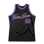 Custom Black Purple-Cream Authentic Throwback Basketball Jersey photo 5