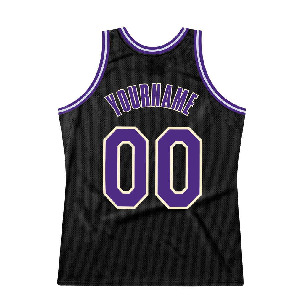 Custom Black Purple-Cream Authentic Throwback Basketball Jersey photo 6