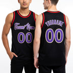 Custom Black Purple-Red Authentic Throwback Basketball Jersey worn front and back