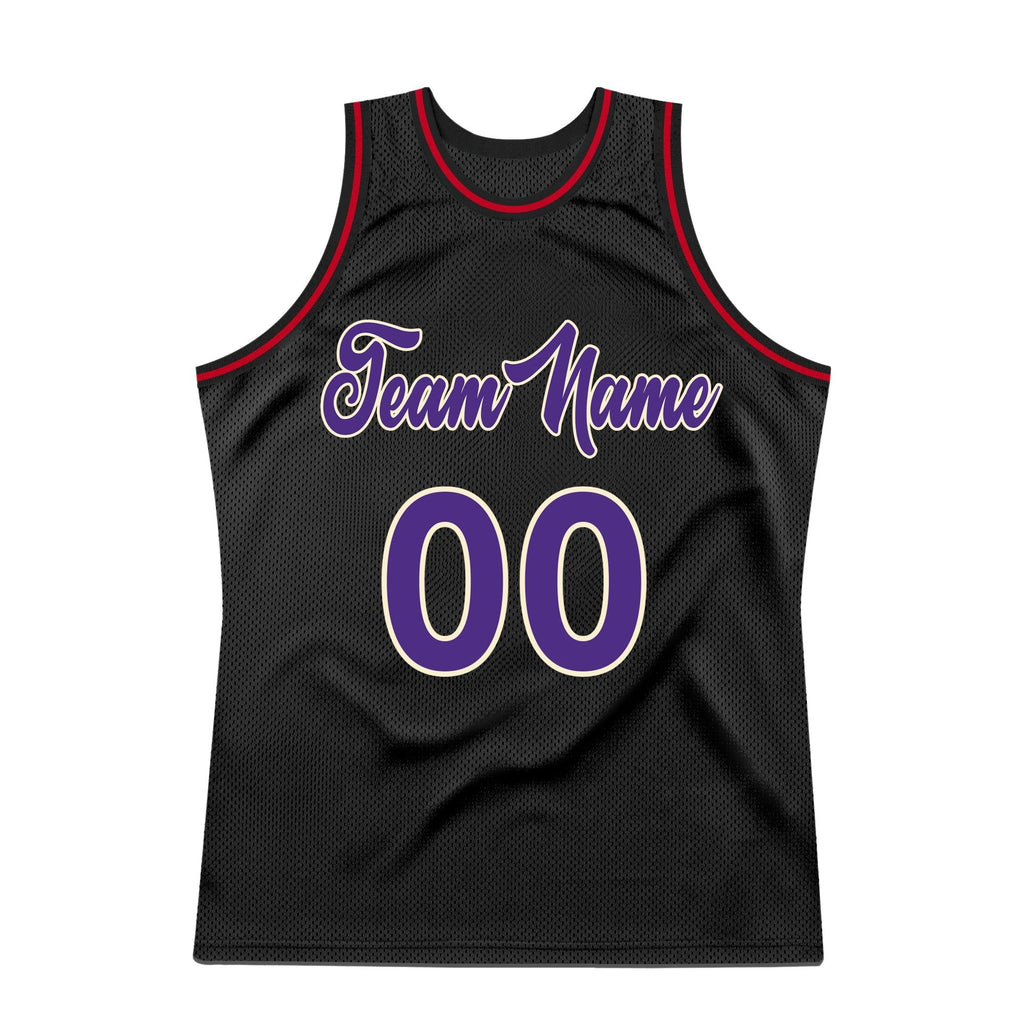 Custom Black Purple-Red Authentic Throwback Basketball Jersey photo 4