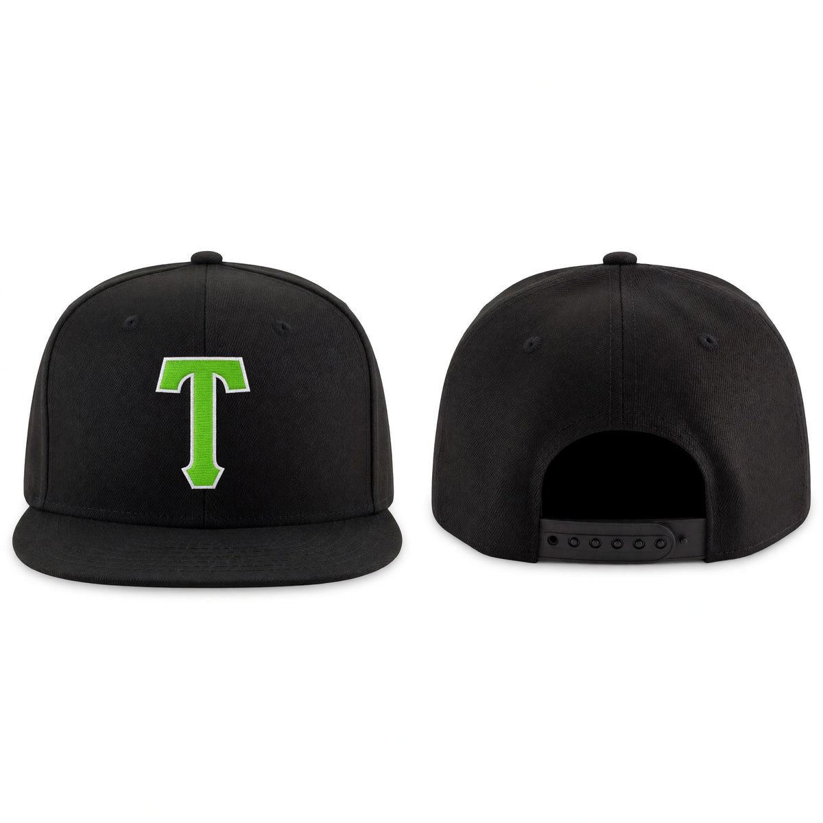 Custom Black Neon Green-White Stitched Adjustable Snapback Hat