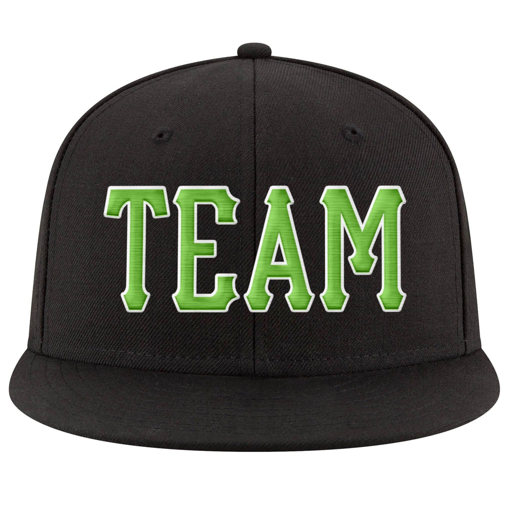 Custom Black Neon Green-White Stitched Adjustable Snapback Hat photo 2