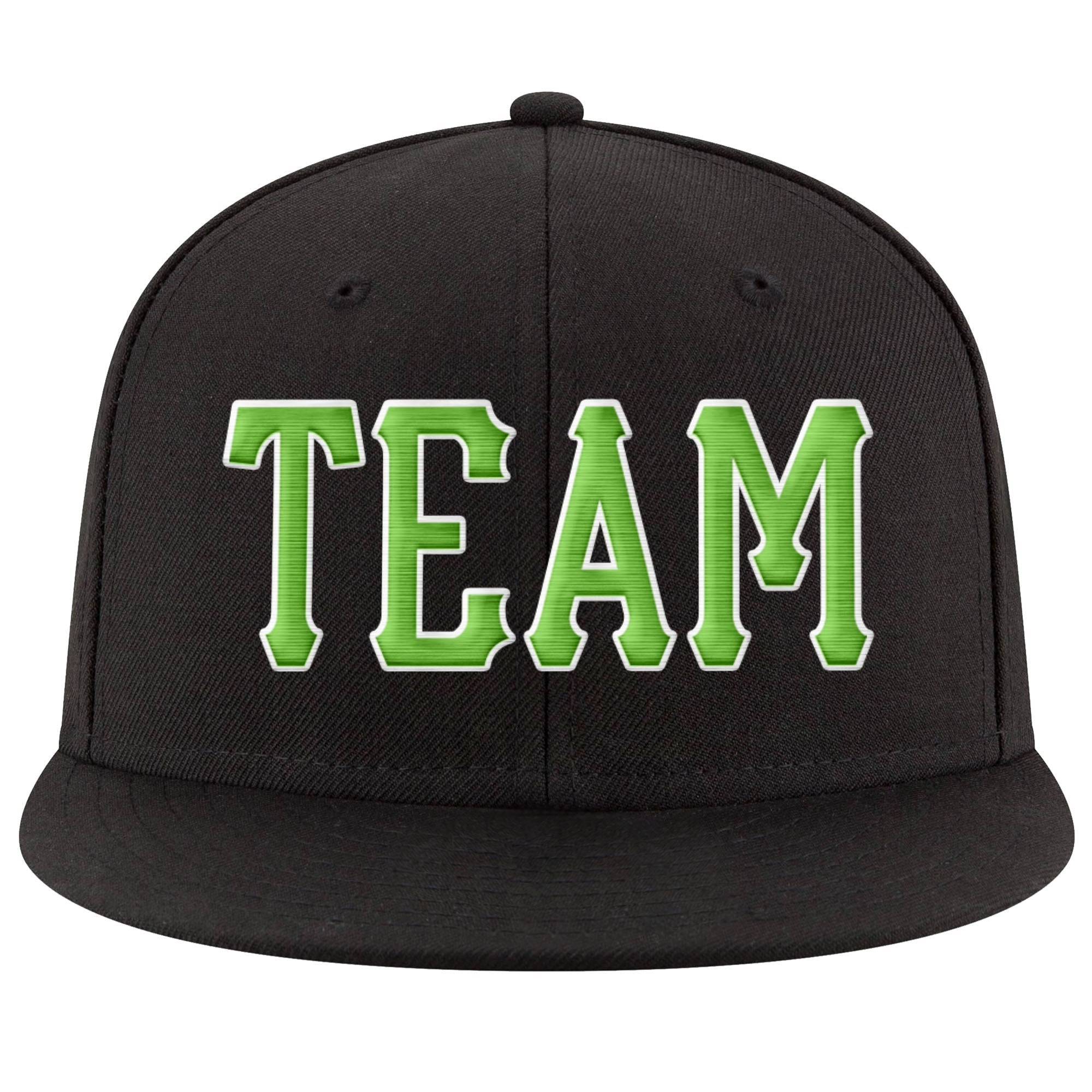 Custom Black Neon Green-White Stitched Adjustable Snapback Hat photo 2