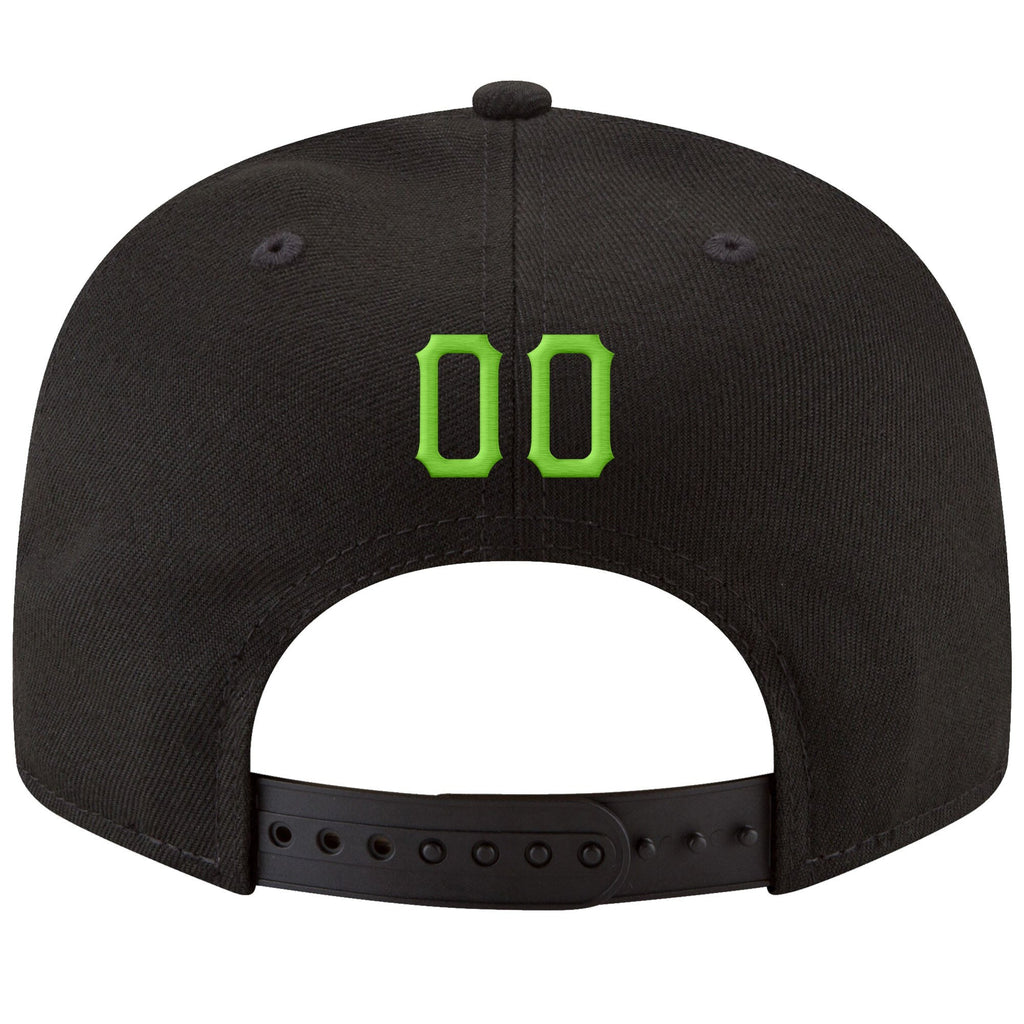 Custom Black Neon Green-White Stitched Adjustable Snapback Hat photo 3