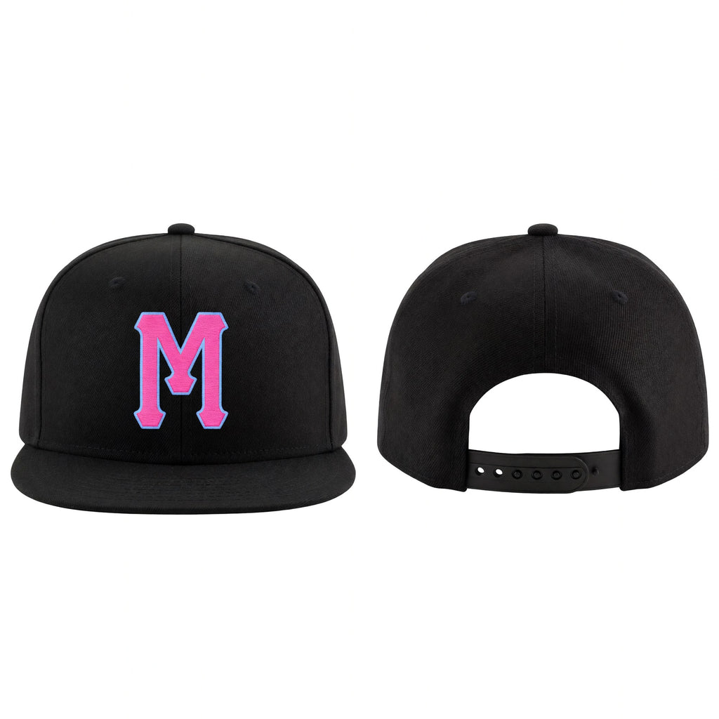 Custom Black Pink-Powder Blue Stitched Adjustable Snapback Hat