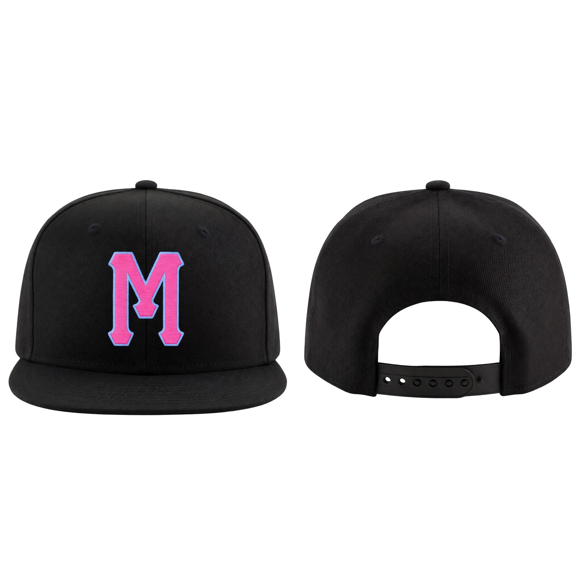 Custom Black Pink-Powder Blue Stitched Adjustable Snapback Hat
