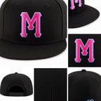 Custom Black Pink-Powder Blue Stitched Adjustable Snapback Hat detail