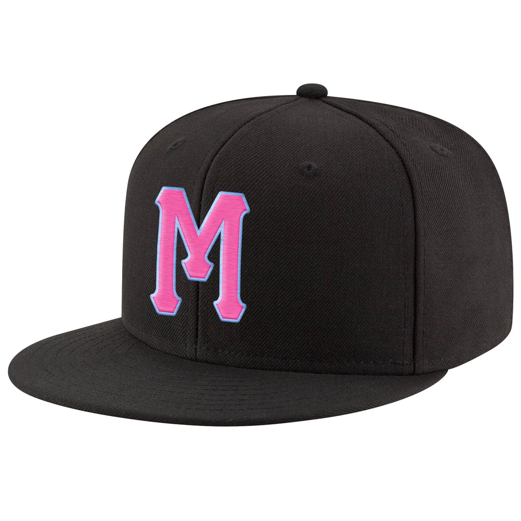 Custom Black Pink-Powder Blue Stitched Adjustable Snapback Hat photo 1