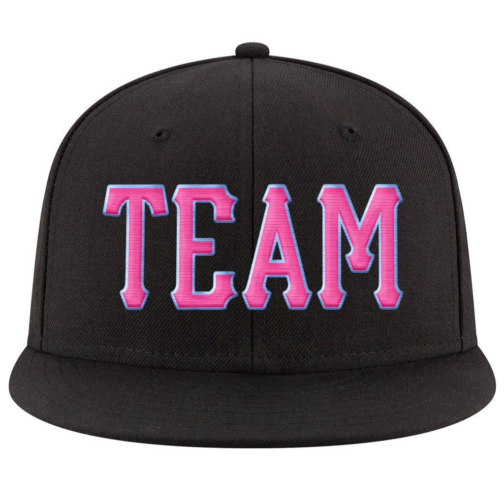 Custom Black Pink-Powder Blue Stitched Adjustable Snapback Hat photo 2
