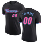 Custom Black Pink-Light Blue Performance T-Shirt