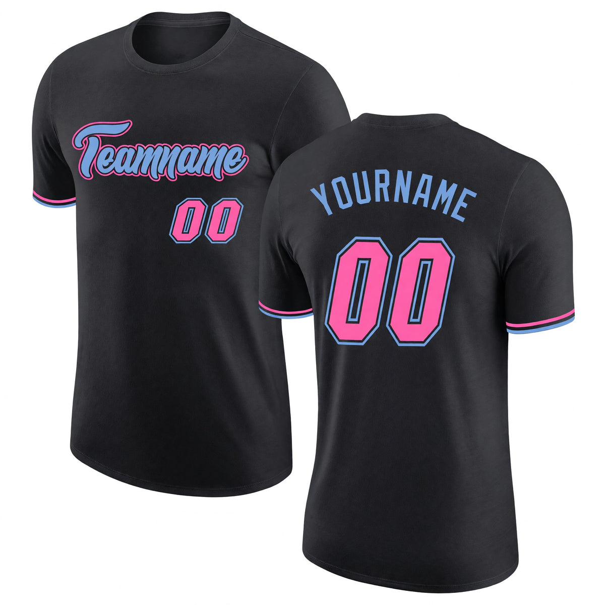 Custom Black Pink-Light Blue Performance T-Shirt
