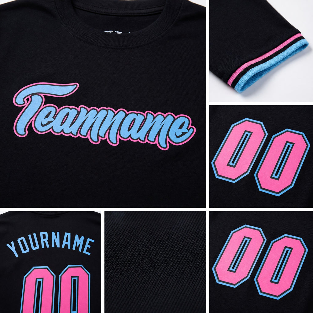 Custom Black Pink-Light Blue Performance T-Shirt detail