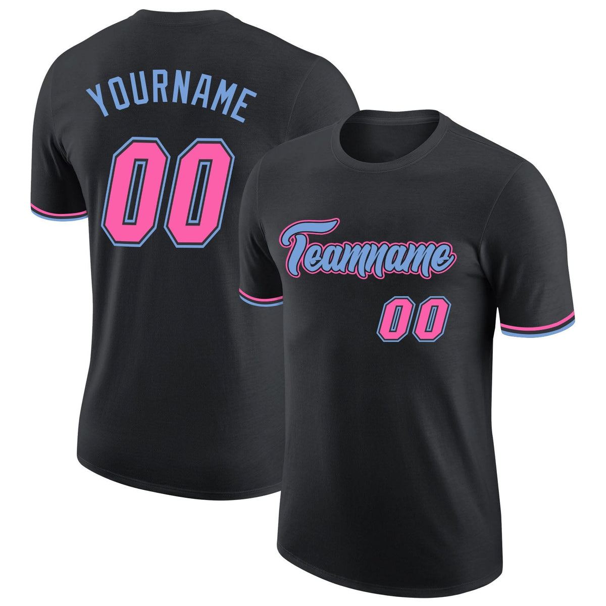 Custom Black Pink-Light Blue Performance T-Shirt photo 1