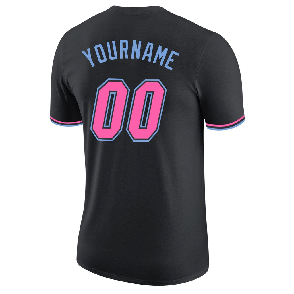 Custom Black Pink-Light Blue Performance T-Shirt photo 5