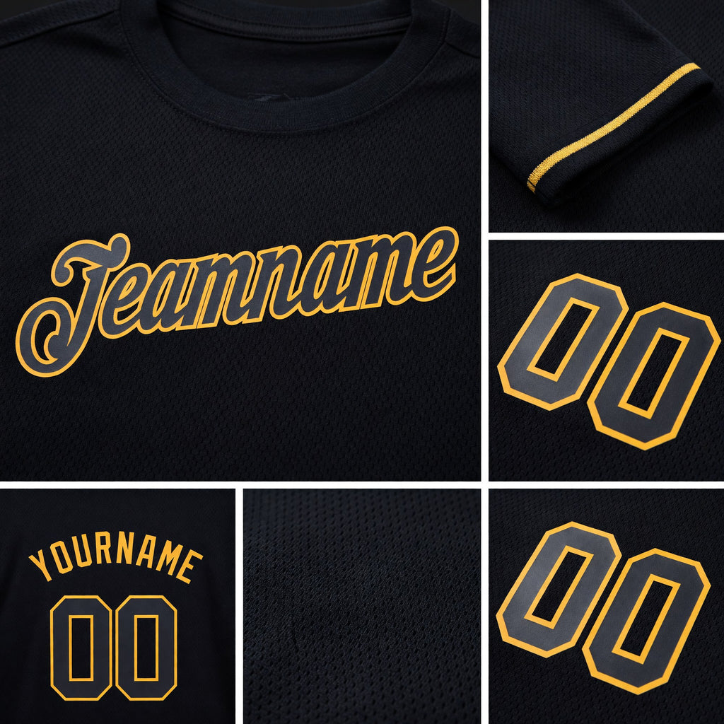 Custom Black Black-Old Gold Performance T-Shirt detail