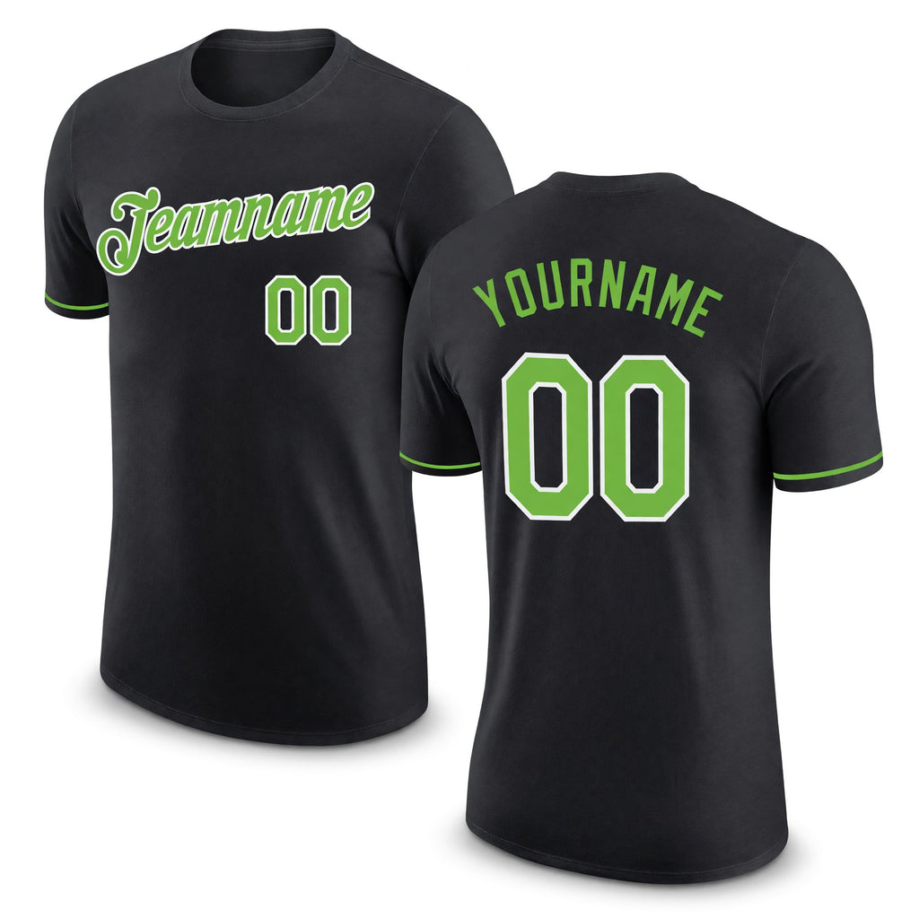 Custom Black Neon Green-White Performance T-Shirt