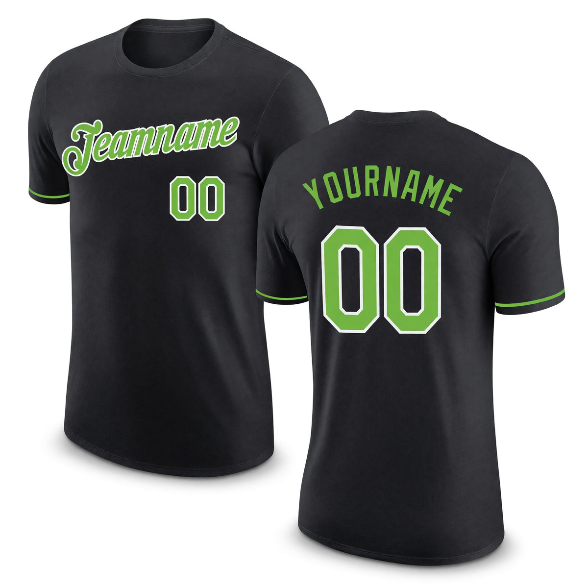 Custom Black Neon Green-White Performance T-Shirt