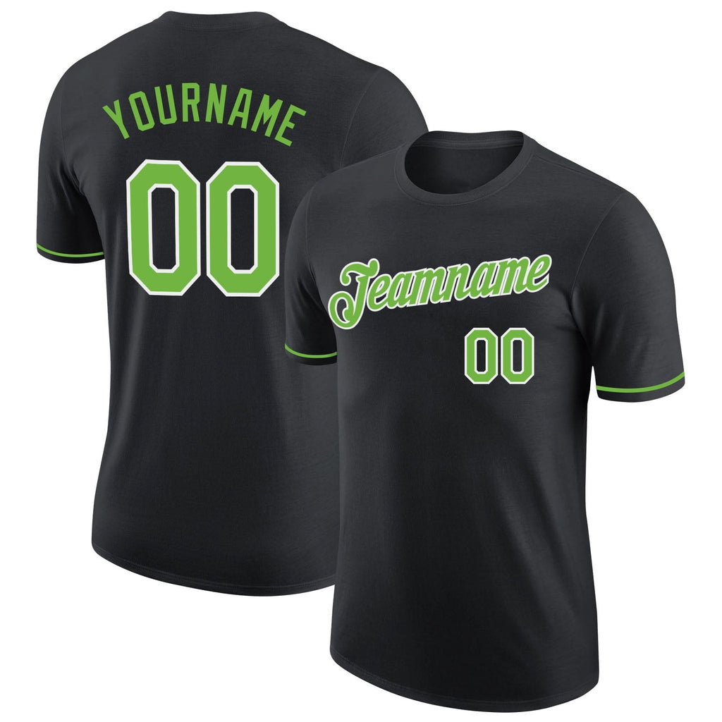 Custom Black Neon Green-White Performance T-Shirt photo 1