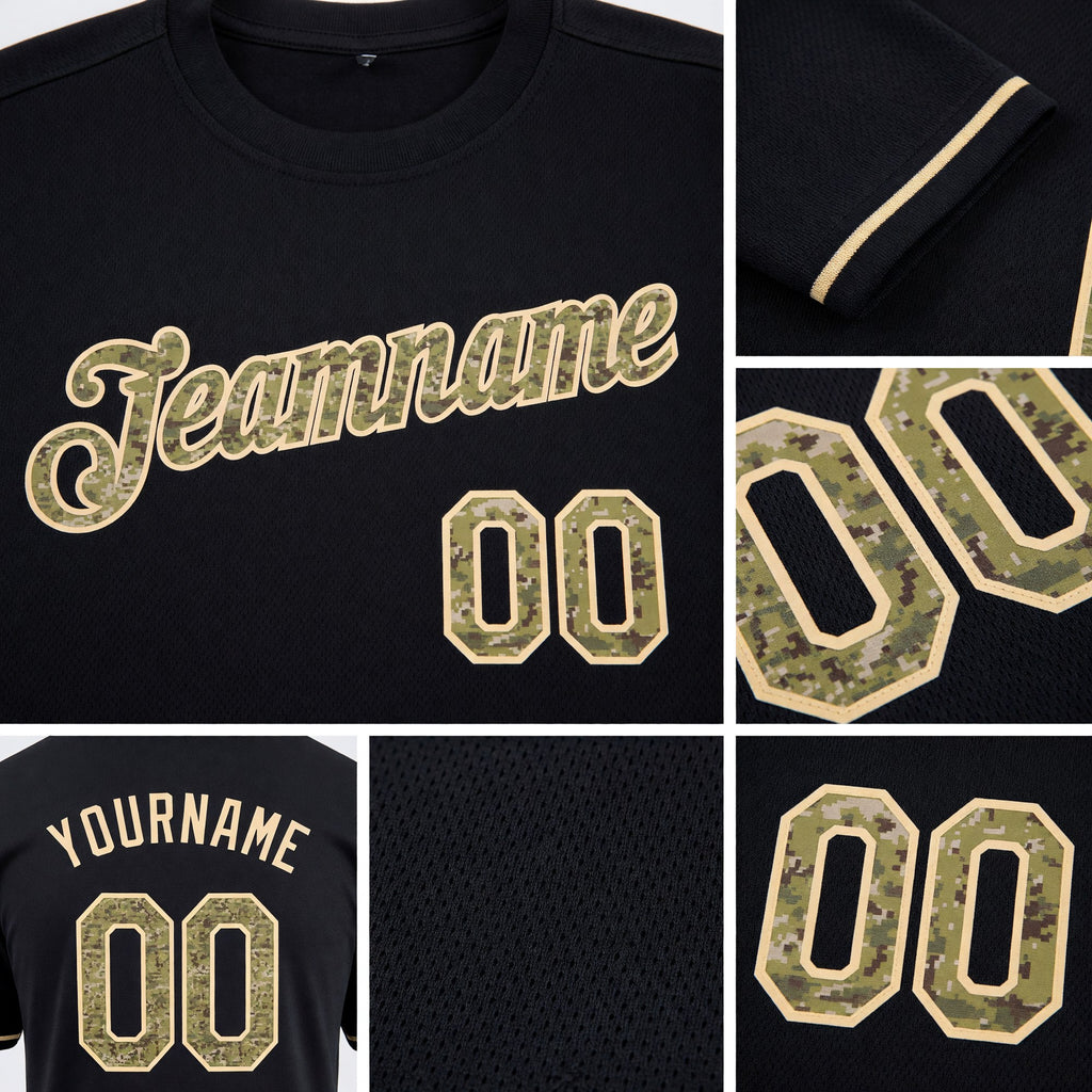 Custom Black Camo-Cream Performance T-Shirt detail