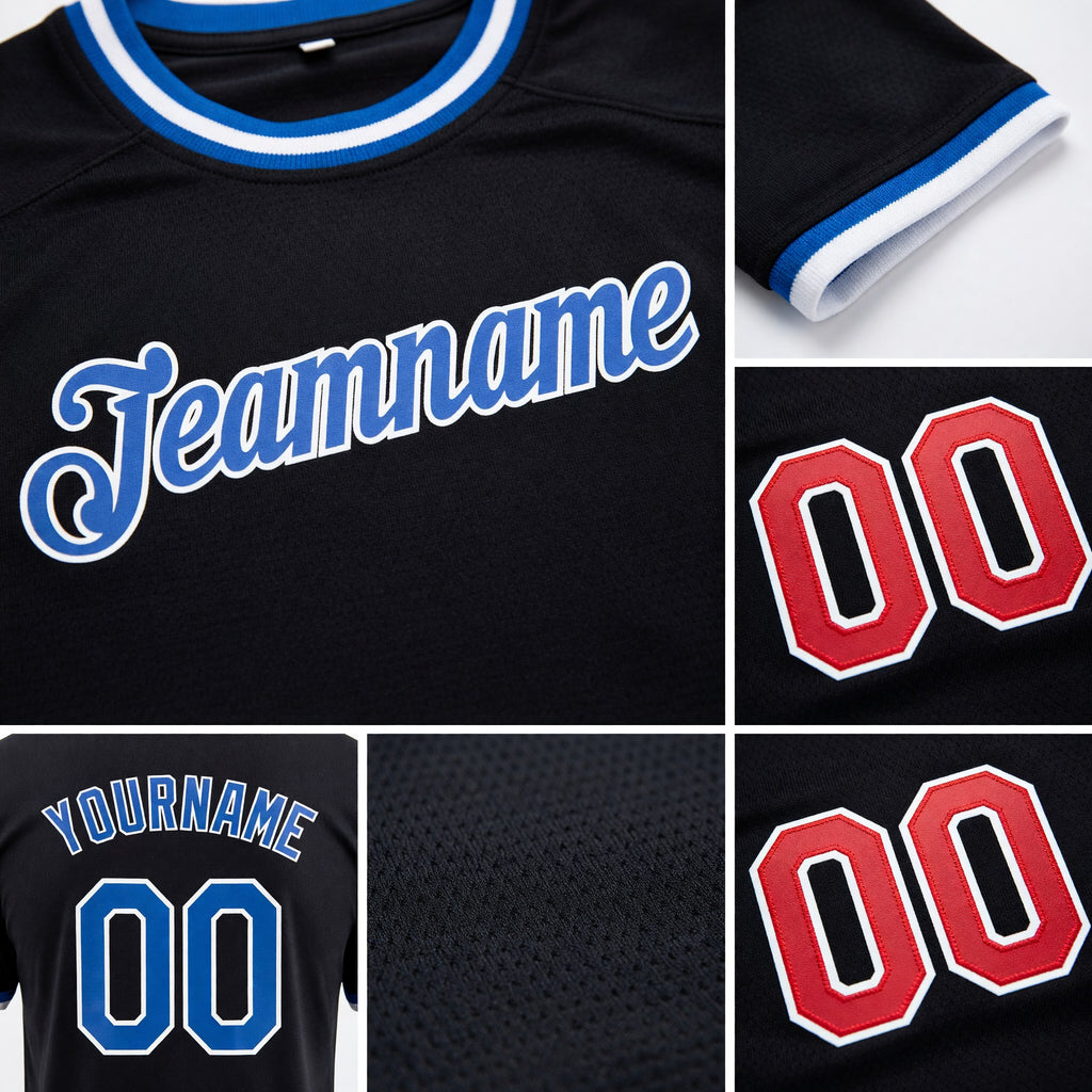 Custom Black Royal-White Performance T-Shirt detail