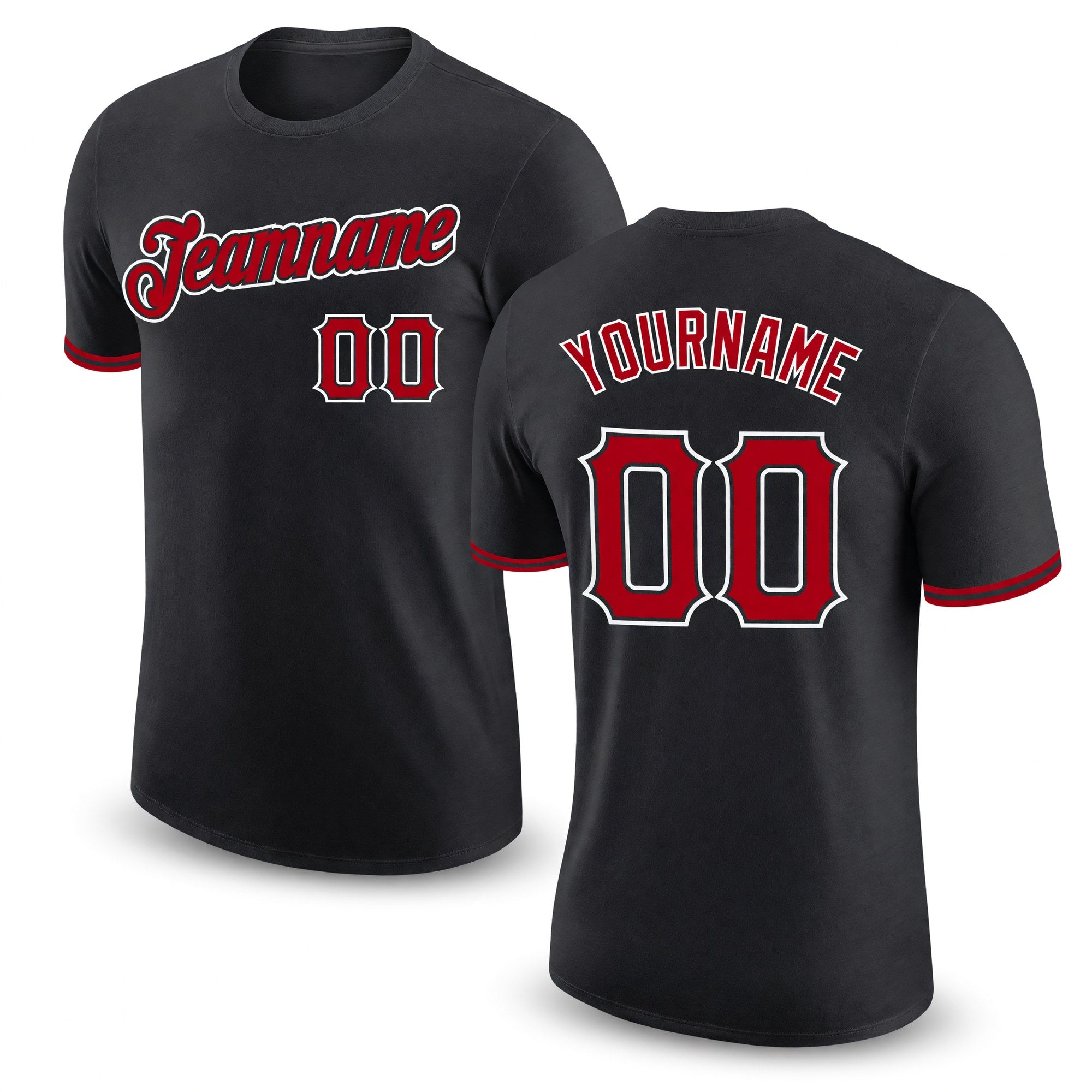 Custom Black Red-White Performance T-Shirt