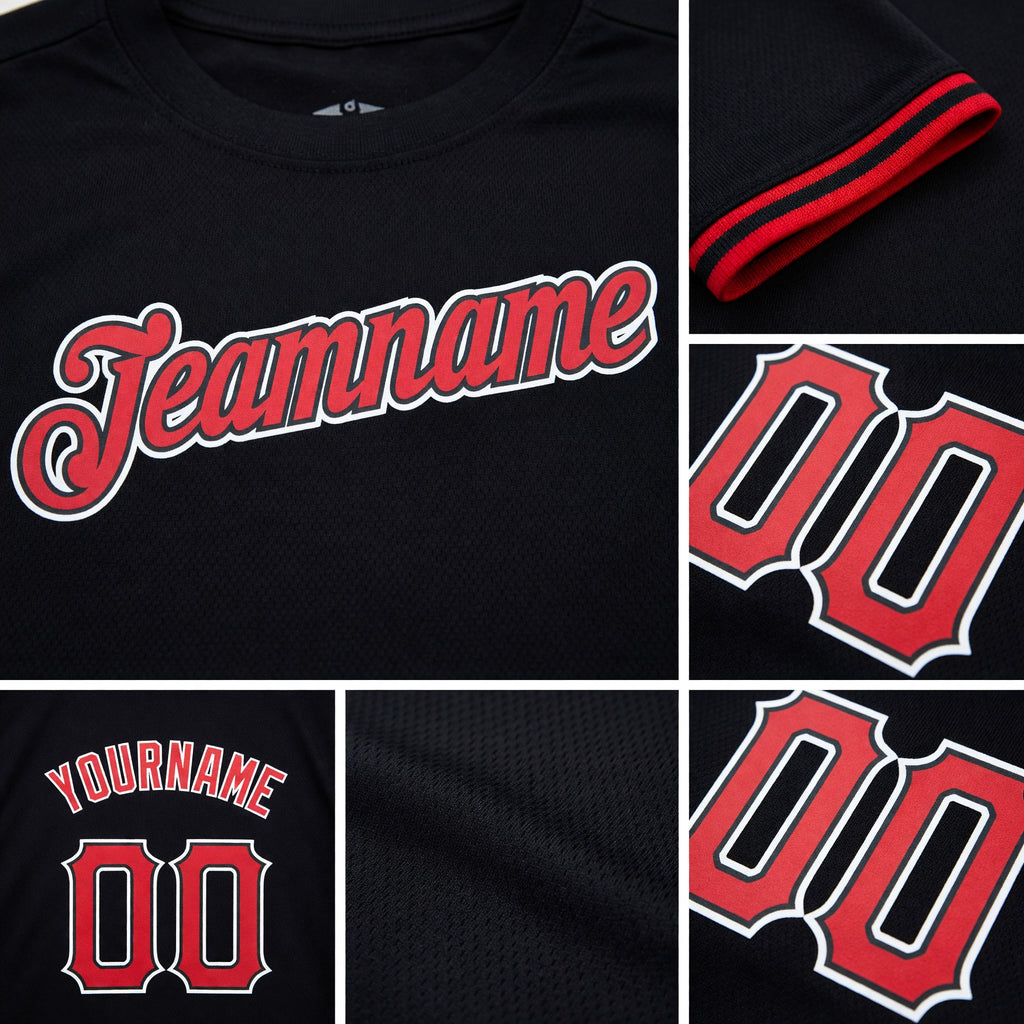 Custom Black Red-White Performance T-Shirt detail