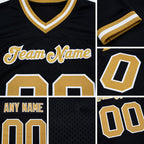 Custom Black Old Gold-White Mesh Authentic Throwback Football Jersey detail