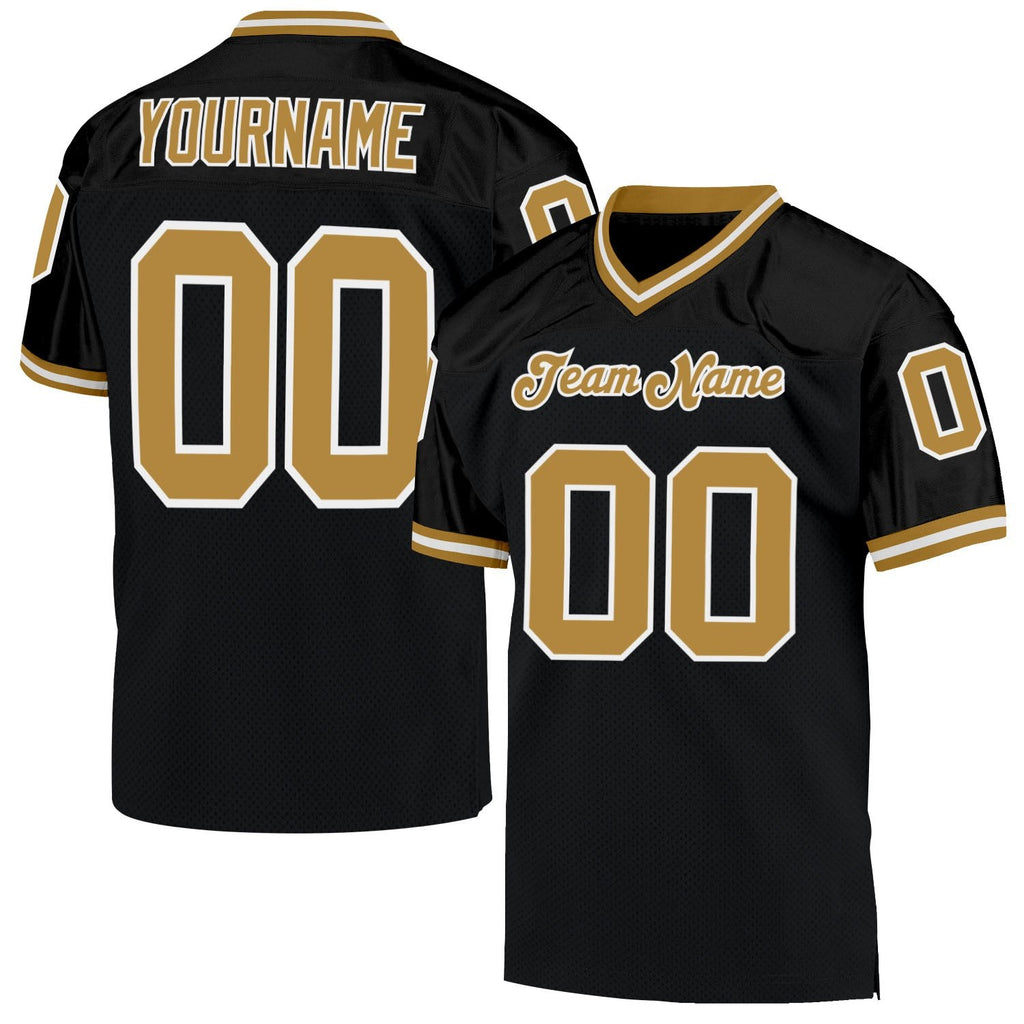 Custom Black Old Gold-White Mesh Authentic Throwback Football Jersey photo 1