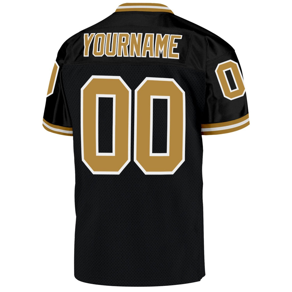 Custom Black Old Gold-White Mesh Authentic Throwback Football Jersey photo 3