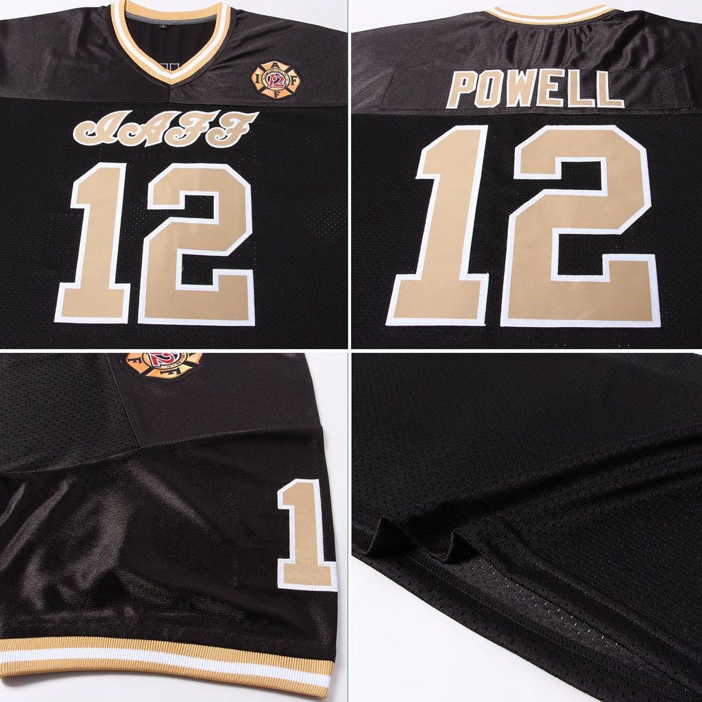 Custom Black Old Gold-White Mesh Authentic Throwback Football Jersey photo 7