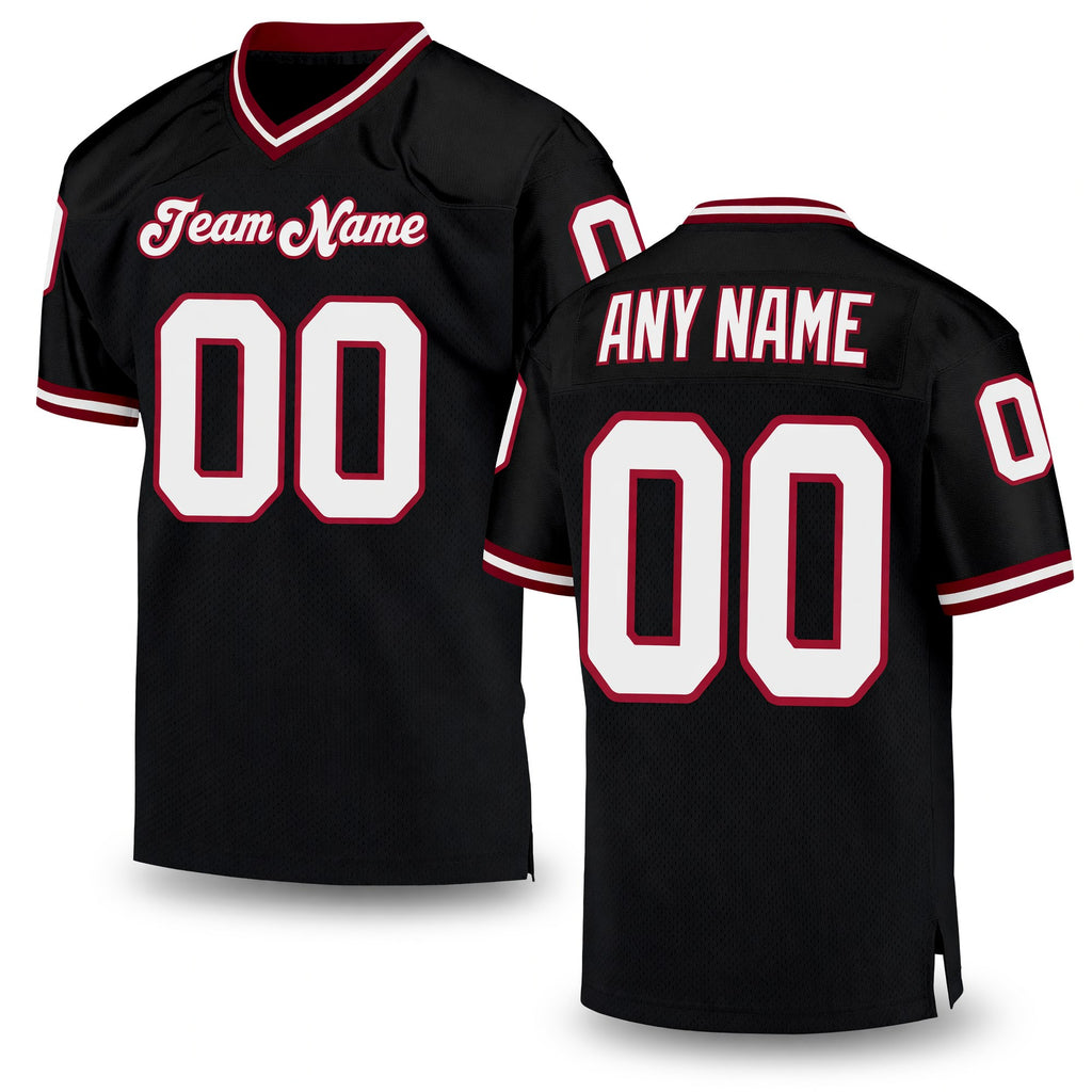 Custom Black White-Cardinal Mesh Authentic Throwback Football Jersey