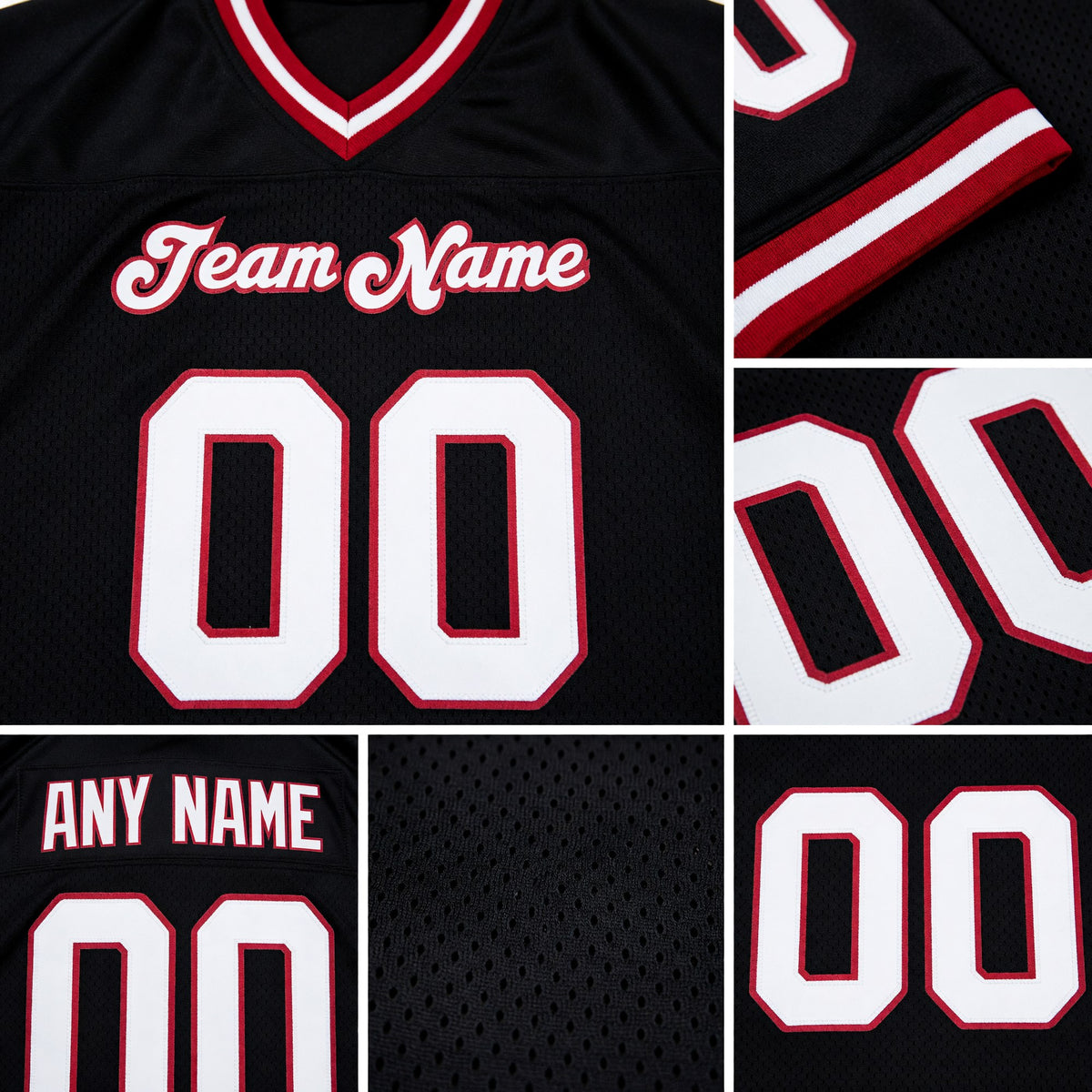 Custom Black White-Cardinal Mesh Authentic Throwback Football Jersey detail