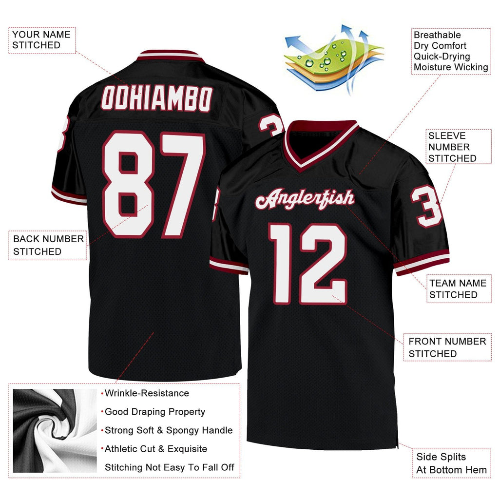 Custom Black White-Cardinal Mesh Authentic Throwback Football Jersey photo 4