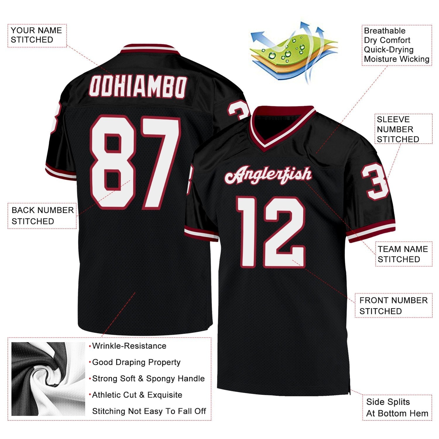 Custom Black White-Cardinal Mesh Authentic Throwback Football Jersey photo 4