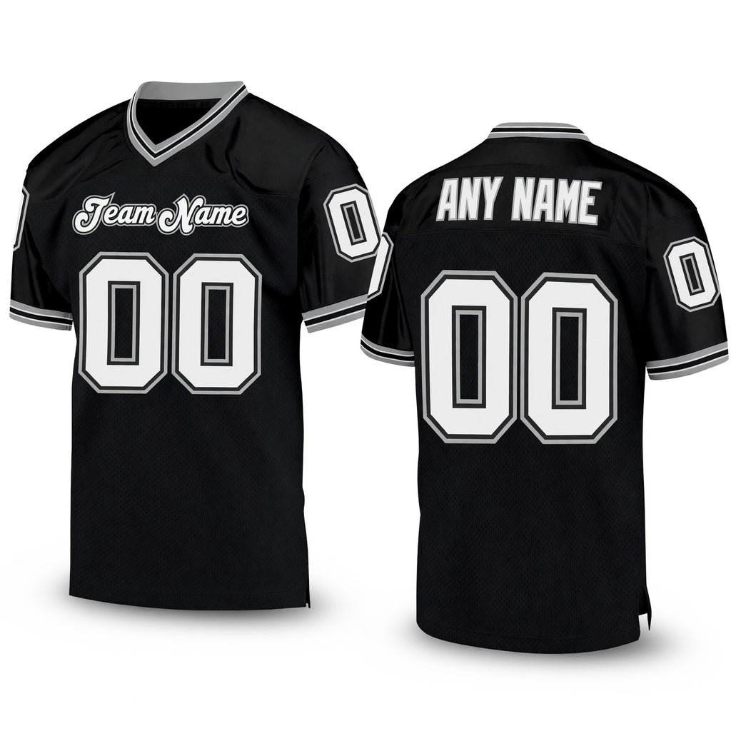 Custom Black White-Gray Mesh Authentic Throwback Football Jersey