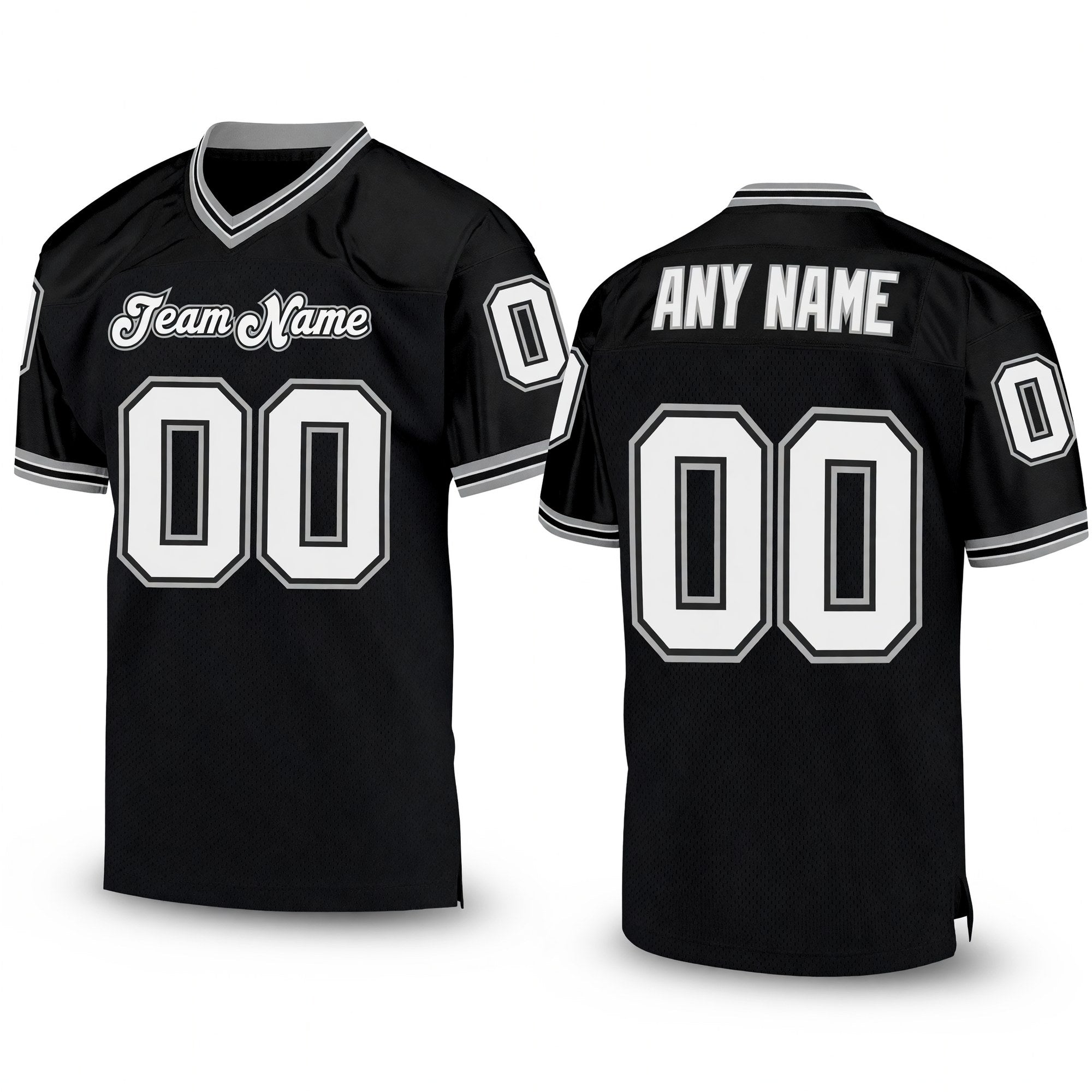 Custom Black White-Gray Mesh Authentic Throwback Football Jersey