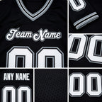 Custom Black White-Gray Mesh Authentic Throwback Football Jersey detail