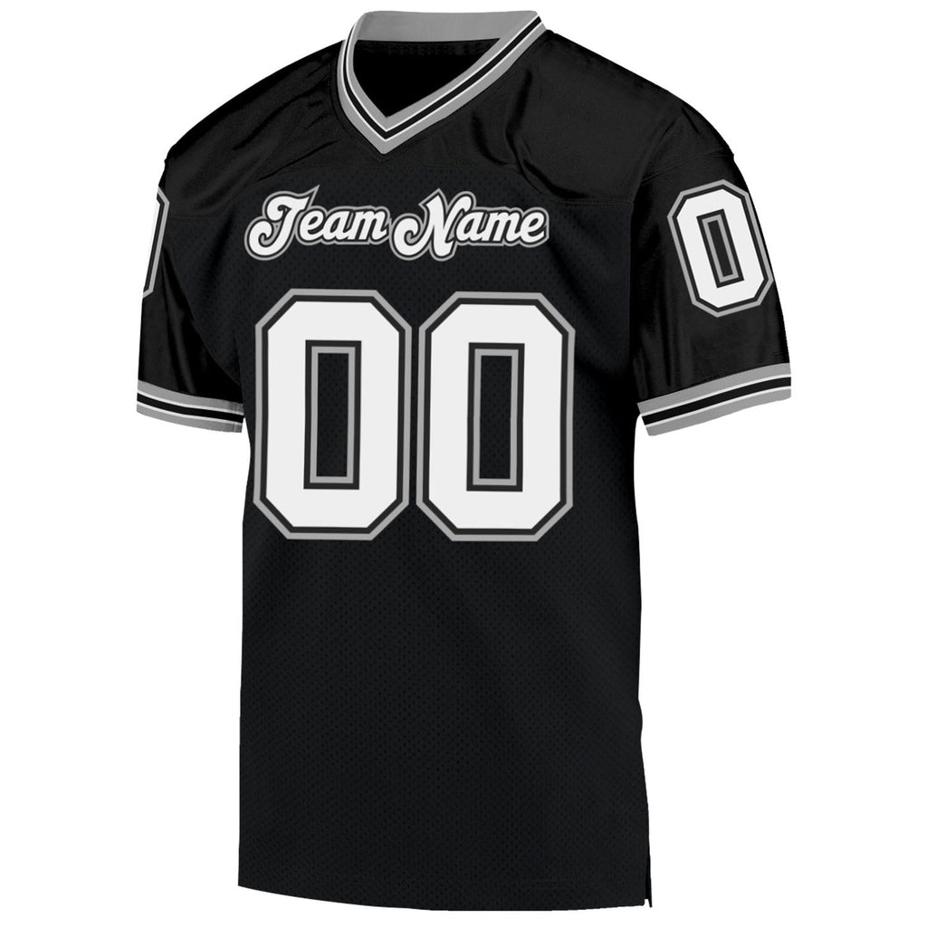 Custom Black White-Gray Mesh Authentic Throwback Football Jersey photo 2
